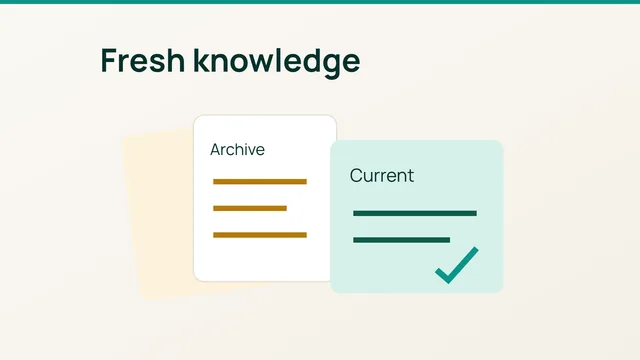 Geometric collage of knowledge cards with an archived document and its current replacement.