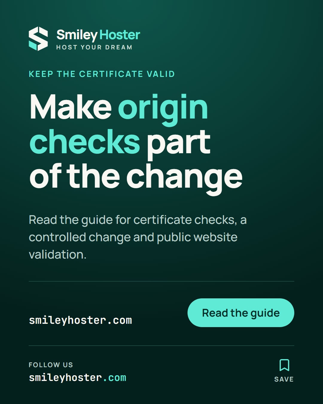 Slide 5 of 5: Keep the certificate valid. Make origin checks part of the change. Read the guide for certificate checks, a controlled change and public website validation.