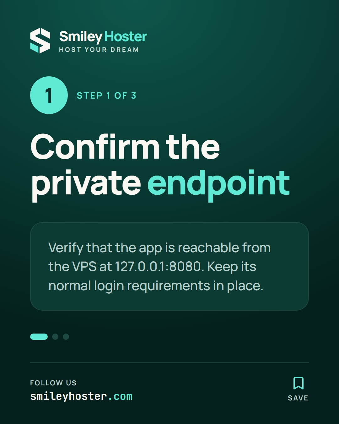 Step 1: confirm that the application is reachable from the VPS at 127.0.0.1:8080 and keep application authentication enabled.